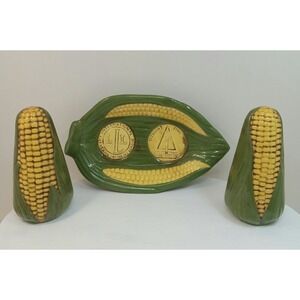 Corn Salt and Pepper Shakers w/ tray  DesMoines IOWA Lutheran